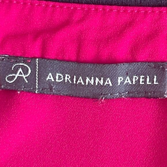 Pink Adrianna Papell Blouse Size Small V Neck Long Sleeve Roll Tab Black Snap - Picture 2 of 7